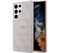 GUESS GUHMS24LG4GFRP Coque pour S24 Ultra S928 Rose Coque Rigide 4G Collection Cuir Métal Logo