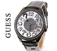 GUESS Gunmetal Métallique Gris Cuir, Cristaux Voir Par Cadran Montre W13096L2