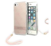 GUESS GUOHCI8H4STP Coque pour iPhone SE 2022/SE 2020/7/8 Rose Rigide Sangle Imprimé 4G