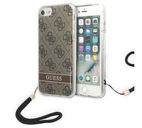 GUESS GUOHCI8H4STW Coque pour iPhone SE 2022 / SE 2020/7/ 8 Marron Rigide avec Sangle imprimée 4G