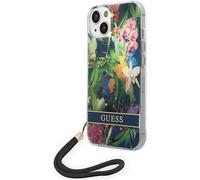 Guess GUOHCP14LHFLSB iPhone 14 Pro 6.1 bleu / bleu Hardcase Flower Strap Housse de téléphone portable
