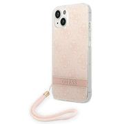 GUESS GUOHCP14MH4STP Coque pour iPhone 14 Plus 6,7" Rose/Rose Coque Rigide avec Sangle imprimée 4G