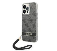 GUESS GUOHCP14XH4STK Coque pour iPhone 14 Pro Max 6,7" Noir/Noir Coque Rigide avec Sangle imprimée 4G