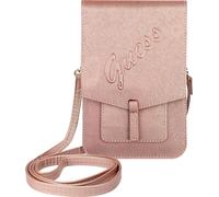 Pochette Smartphone Aspect Cuir Saffiano Bandoulière et Porte-cartes Rose