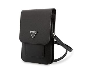 Guess GUWBSATMBK Saffiano Sac pour téléphone portable en polyuréthane avec logo triangle Noir, Noir