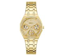 Guess GW0988L2 Quinn Montre pour Femme avec Affichage de la Date, zircone, Bracelet en Acier Inoxydable doré, Verre minéral, Cadran doré, 5 Bars, diamètre du boîtier : 36 mm