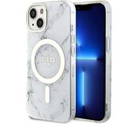 Guess Hardcase Marble Étui MagSafe pour iPhone 14 Plus, blanc