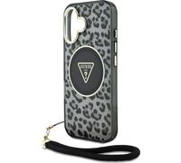 Guess HC IML Leopard Cordon de serrage triangulaire Apple iPhone 16 MagSafe noir