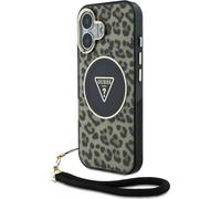 Guess HC IML Leopard Triangle Cord Strap Apple iPhone 16 MagSafe gris