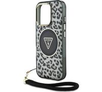 Guess HC IML Leopard Triangle Cord Strap Apple iPhone 16 Pro MagSafe noir