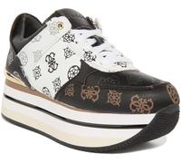 Guess Hindle 4G Pétales Plates Femmes Baskets En Noir Et Blanc UK 2-8