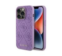 GUESS GUHCP15XP4EPMU Étui pour iPhone 15 Pro Max 6,7" Étui Rigide Violet en Cuir estampé 4G