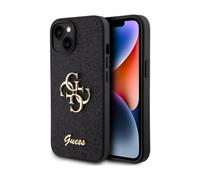 Guess GUHCP15SHG4SGK Coque pour iPhone 15 6,1" Noir Coque Rigide Script à Paillettes Grand 4G