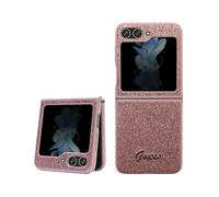 Guess GUHCZF5HGGSHP F731 Coque rigide pour Z Flip5 Rose Paillettes Script