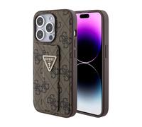 Guess Housse Grip Stand 4G Triangle Strass Logo Marron - iPhone 15 Pro