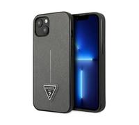 Guess GUHCP13SPSATLG Coque Rigide pour iPhone 13 Mini 5,4" Motif SaffianoTriangle Argent