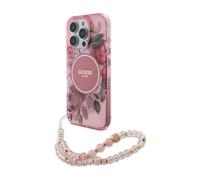 Guess Guess MagSafe IML Flowers Case avec beads strap iPhone 16 Pro Max Pink Rose