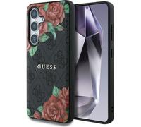 GUESS Housse pour téléphone portable Galaxy S25 Guess Hardcase 4G Leather Flower Print Metal Logo MagSafe, noir