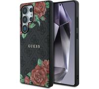 GUESS Housse pour téléphone portable Galaxy S25 Ultra Guess Hardcase 4G Leather Flower Print Metal Logo MagSafe, noir