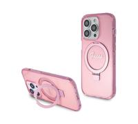 Guess Housse Ring Stand Script Glitter MagSafe Rose - iPhone 15 Pro Max