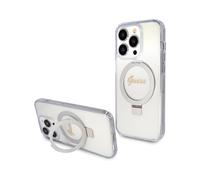 Guess Housse Ring Stand Script Glitter MagSafe Transparent - iPhone 15 Pro