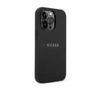 Guess Housse Saffiano Metal Logo Stripes Noir - iPhone 14 Pro