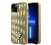 Guess Housse strass triangle métal logo iPhone 15 or