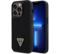 Guess Housse strass triangle métal logo iPhone 15 Pro noir