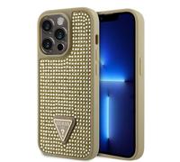 Guess Housse strass triangle métal logo iPhone 15 Pro or