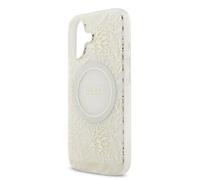 CG Mobile Bracelet Guess IML à fleurs perle électro compatible MagSafe pour iPhone 17 (blanc)