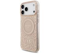 CG Mobile Étui Guess IML Flowers Electro Pearl Strap MagSafe pour iPhone 17 Pro Max Rose