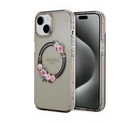 Guess IML Flowers Wreath MagSafe - Coque iPhone 15 (Noir)