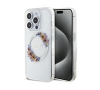 Guess IML Flowers Wreath Housse transparente pour Magsafe - iPhone 15 Pro Max
