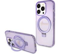 Guess IML Ring Stand Glitter MagSafe Back Cover pour iPhone 15 Pro Violet