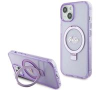 Guess IML Ring Stand Glitter MagSafe Back Cover pour iPhone 15 violet