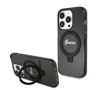 Guess IML Ring Stand Glitter MagSafe Case pour iPhone 15 Pro noir