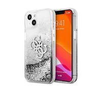 Guess iPhone 13 Mini Housse, Argent - Liquid Glitter 4G Big Logo