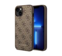 Guess iPhone 15 Plus Housse, Marron - 4G Metal Gold Logo