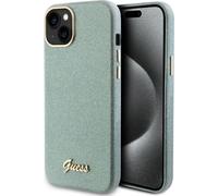 Guess iPhone 15 Plus TPU couverture arrière cas - Glitter Glossy Script - Kaki