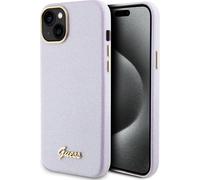 Guess iPhone 15 Plus TPU couverture arrière cas - Glitter Glossy Script - violet