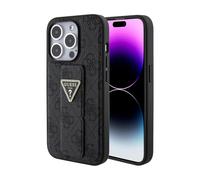 Guess iPhone 15 Pro Housse, Noir - Grip Stand 4G Triangle Strass Logo