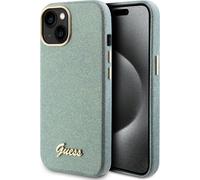 Guess iPhone 15 TPU couverture arrière - Glitter Glossy Script - Kaki