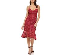 GUESS Lace Midi with Flounce Hem Dress Robe de Cocktail, Bordeaux, 34 Femme