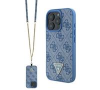 Coque pour iPhone 16 Pro Max - Cuir Métal Logo Strass Strass Bandoulière (GUHCP16XP4TDSCPB) - Bleu