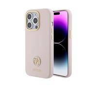 Guess GUHCP15XM4DGPP Coque pour iPhone 15 Pro Max 6,7" Rose Coque Rigide en Silicone avec Logo Strass 4G