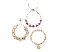 GUESS Lot de 3 bracelets dorés avec pierres de cristal rose mélangées