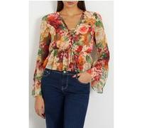 GUESS Ls Demi Top Peony Animal Print Taille: XS | Chemisiers Outlet | Femme |