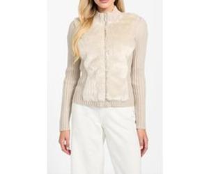 GUESS Ls Fur Mix Zip Frnt Pearl Oyster Multi Taille: XS | Pulls en Maille Outlet | Femme | Blanche