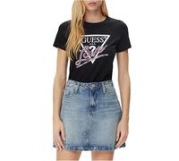 Guess Maglietta da Donna, Motivo Love Con cristalli, Colore: Nero, Logo triangolare, Nero, S
