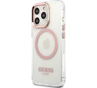 CG MOBILE Guess Coque de téléphone pour iPhone 14 Pro Max avec Contour Blanc/Bleu, Compatible MagSafe, Anti-Rayures, Confortable et Durable, avec Ports accessibles, Absorption des Chocs et Logo